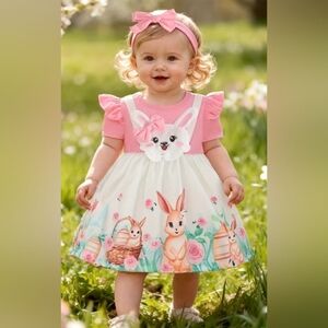 Charming Pink and White Bunny Dress for Kids